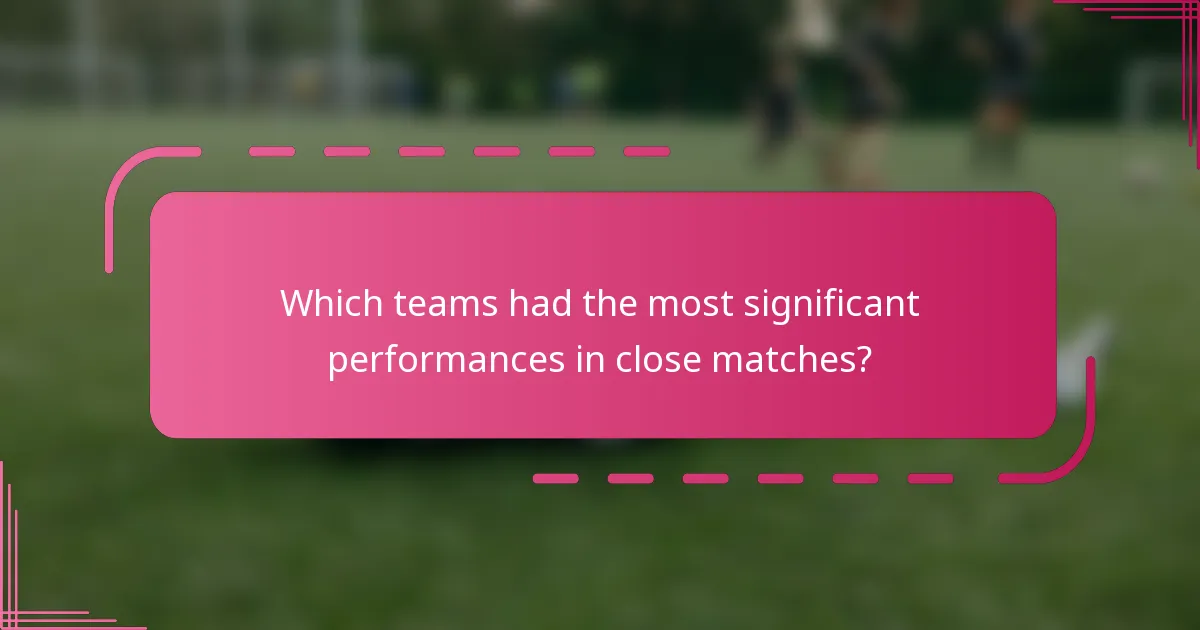 Which teams had the most significant performances in close matches?